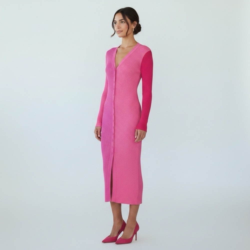 STAUD Womens Shoko Rib‎ Knit Midi Dress Size Small Luxury Feminine Date Night